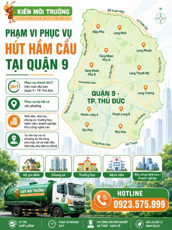 Phạm Vi Phục Vụ Hút Hầm Cầu Tại Quận 9